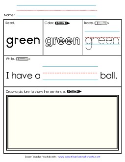 Worksheet 3: Green Free Sight Words Individual Worksheet