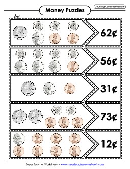 Counting Coins (Intermediate) Counting Money Worksheet