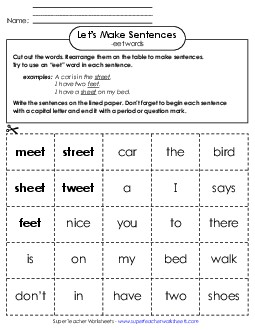 Make Sentences: Word Cards (-eet) Free Word Families Worksheet