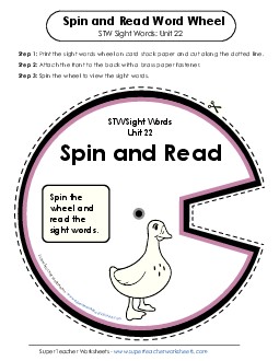 Spin and Read (Unit 22) Sight Words Worksheet