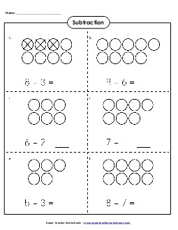 Basic Subtraction - Counters Worksheet