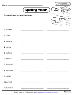 Write Words Twice (F-8) Spelling F Worksheet