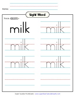 Trace the Word: Milk Sight Words Individual Worksheet