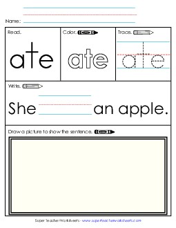 Worksheet 3: Ate Sight Words Individual Worksheet