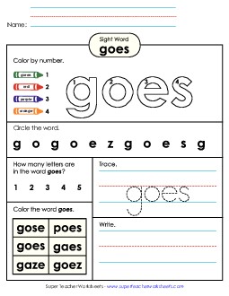 Worksheet 4: Goes Sight Words Individual Worksheet