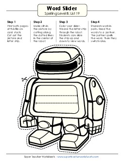 Word Slider (B-19) Spelling B Worksheet