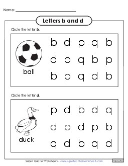 Circle b and d Letters Reversals Worksheet