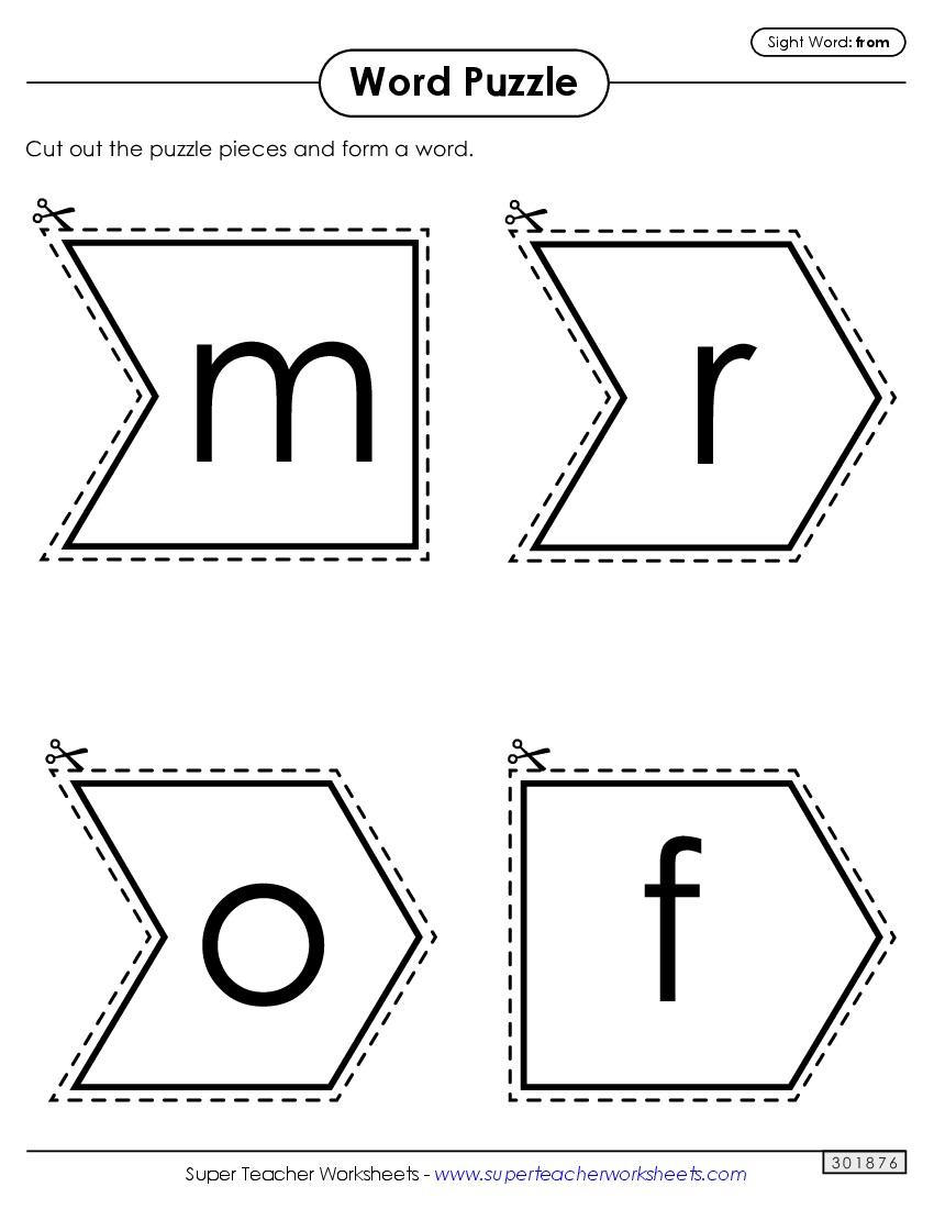 Word Puzzle: From Sight Words Individual Worksheet