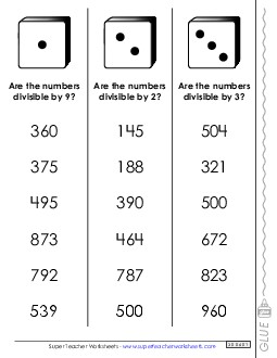 Divisibility Rules Dice Game Worksheet