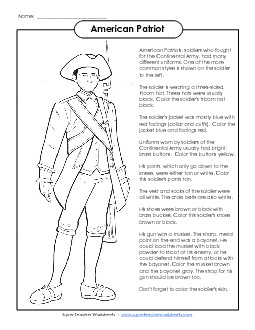 Patriot Soldier Revolutionary War Worksheet