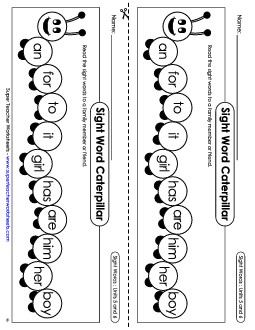 Sight Word Caterpillar: Units 5 and 6 Sight Words Worksheet