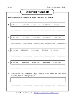 Ordering: Least to Greatest Place Value Worksheet