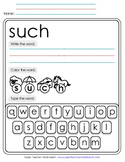 Write, Color, Type: Such Sight Words Individual Worksheet