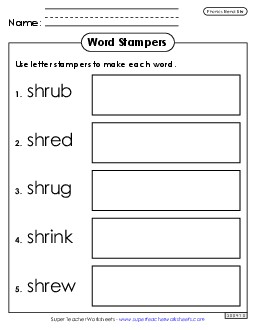 Letter Stampers (Shr Words) Phonics Blends Worksheet