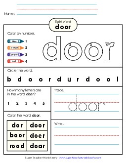 Worksheet 4: Door Sight Words Individual Worksheet