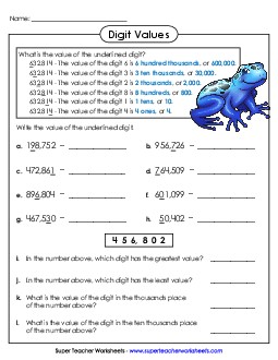 Digit Values (6-Digit) Free 4th Grade Math Worksheet