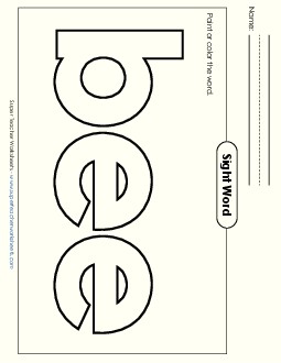 Paint or Color: Bee Sight Words Individual Worksheet