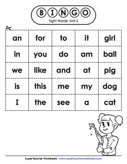 Sight Word Bingo (Unit 5) Sight Words Worksheet