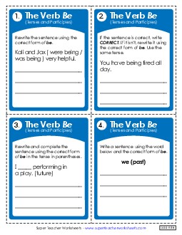 Verbs: <i>Be</i> All Tenses and Participles  Verb To Be Conjugations Worksheet