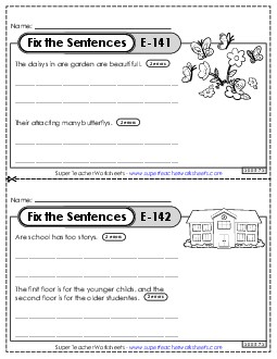 Fix the Sentences E-141 through E-145 Worksheet