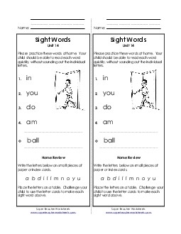 Take-Home List (Unit 14)  Sight Words Worksheet