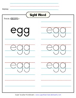 Trace the Word: Egg Sight Words Individual Worksheet