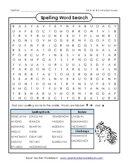 Word Search (D-20) Spelling D Worksheet