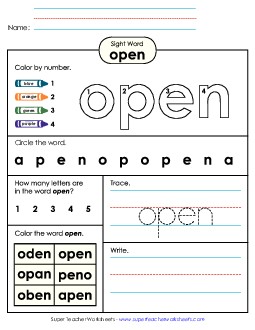 Worksheet 4: Open Sight Words Individual Worksheet