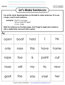 Let\'s Make Sentences (Long O Words) Phonics Long Short O Worksheet