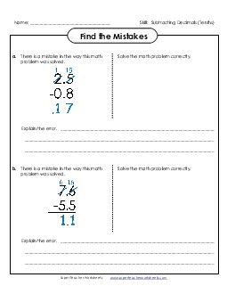 Find the Mistakes (Subtraction) Worksheet