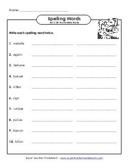 Write Twice (C-28) Spelling C Worksheet