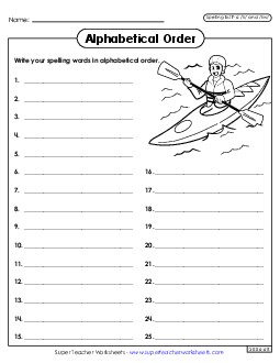 Alphabetical Order: Whole List (F-6) Spelling F Worksheet