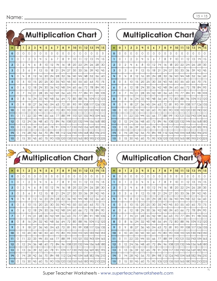 New Mini Multiplication Charts (Fall, 15 x 15) Worksheet New Mini Multiplication Charts (Fall, 15 x 15) Worksheet