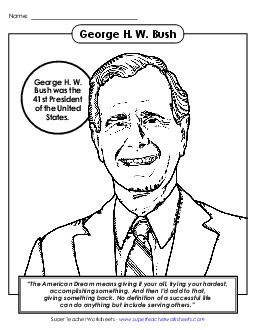 President #41: George H.W. Bush Coloring Page Presidents Worksheet