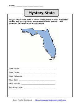 Mystery State: Florida States Worksheet