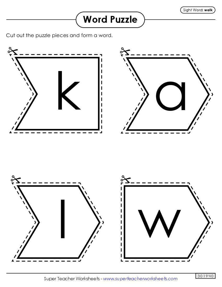 Word Puzzle: Walk Sight Words Individual Worksheet