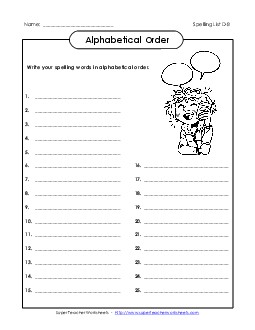 ABC Order: Write List (D-8) Spelling D Worksheet