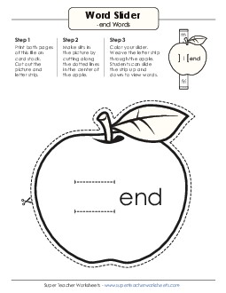 Word Slider (-end Words) Word Families Worksheet