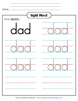 Trace the Word: Dad Sight Words Individual Worksheet