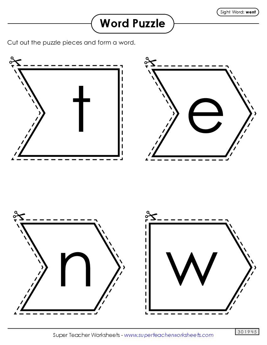 Word Puzzle: Went Sight Words Individual Worksheet