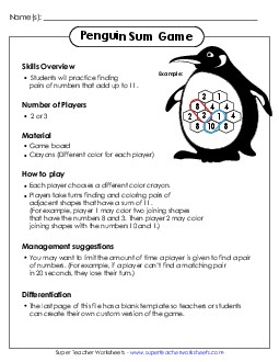 Penguin Sum Game Addition Sum Game Worksheet