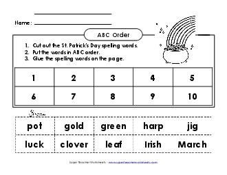 ABC Order: Cut and Glue (A-St. Patrick\'s Day)  Spelling A Worksheet