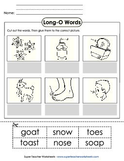 Cut-and-Glue (Long O Words) Phonics Long Short O Worksheet