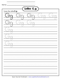 Letter G, g - Tracing (Smaller Font Size) Alphabet Worksheet