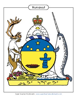 Nunavut Coat of Arms (Full Colour) Canada Worksheet