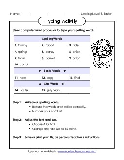 Typing Activity (B-Easter)  Spelling B Worksheet