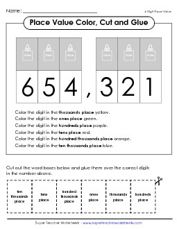 Place Value Cut & Glue (6-Digit) Worksheet