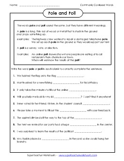 Pole and Poll Commonly Confused Words Worksheet