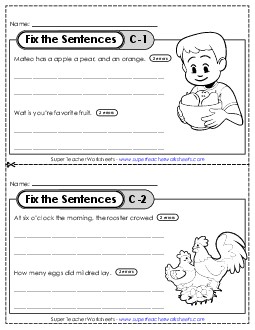 Fix the Sentences C-1 through C-5  Free Worksheet