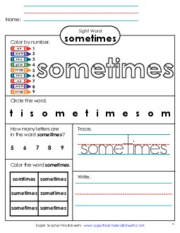 Worksheet 4: Sometimes Sight Words Individual Worksheet